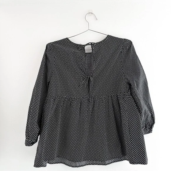 Who What Wear Black Polka Dot Blouse / 3/4 Sleeves & Back Tie Detail - Picture 6 of 8